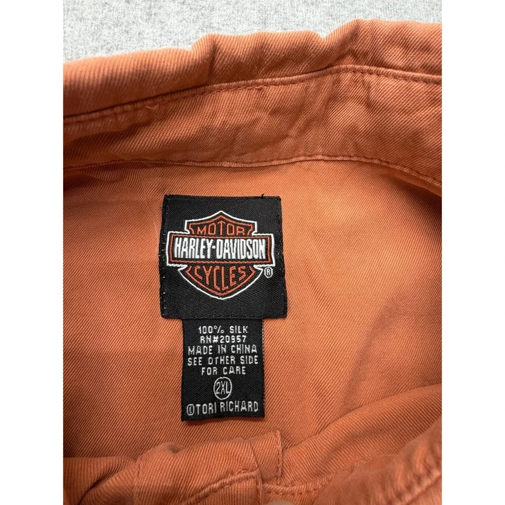 Harley-Davidson Shirt Mens‎ 2XL Orange Silk Hawaiian Motorcycle Tori Richard